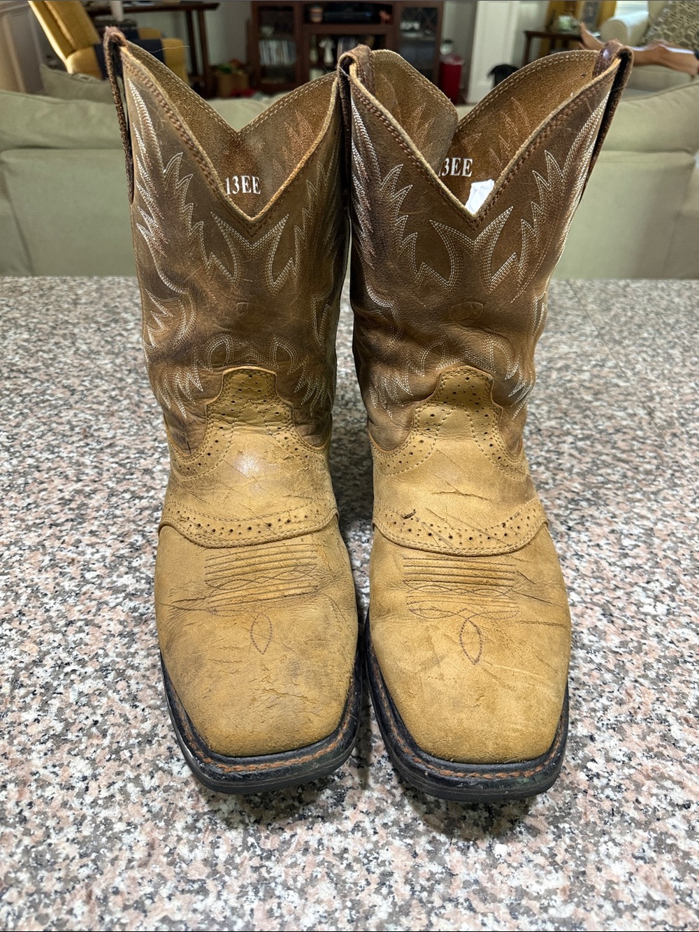 Ariat Tan and Brown Leather Cowboy Boots